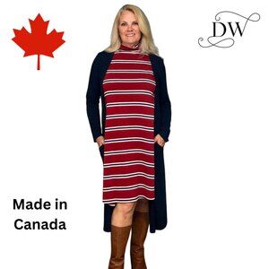 Red Dress with Navy & White Stripes